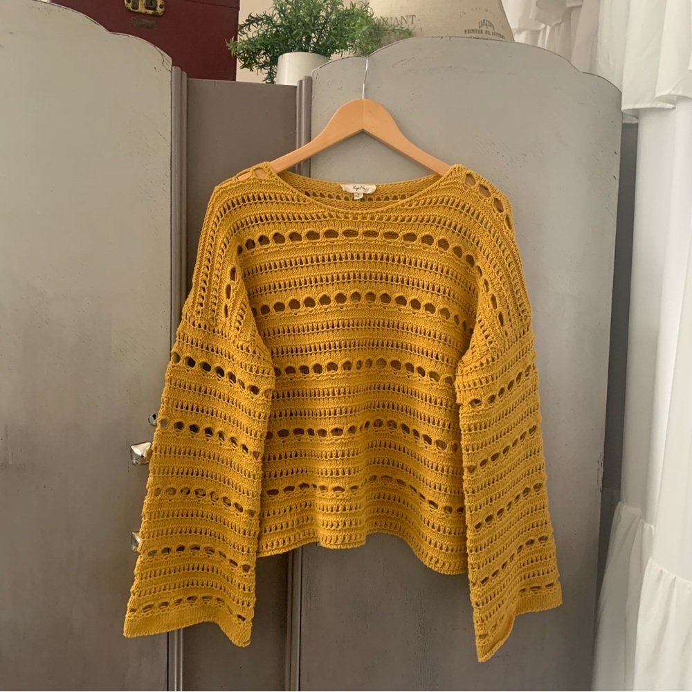 Women's Mustard Yellow Crochet Sweater